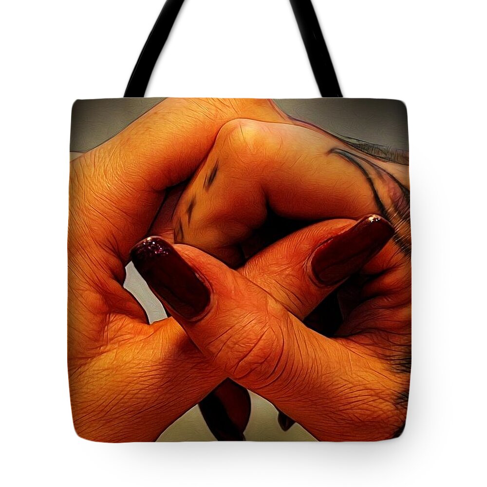 Fantasy Tote Bag featuring the painting Crossed Thumbs by Jon Volden