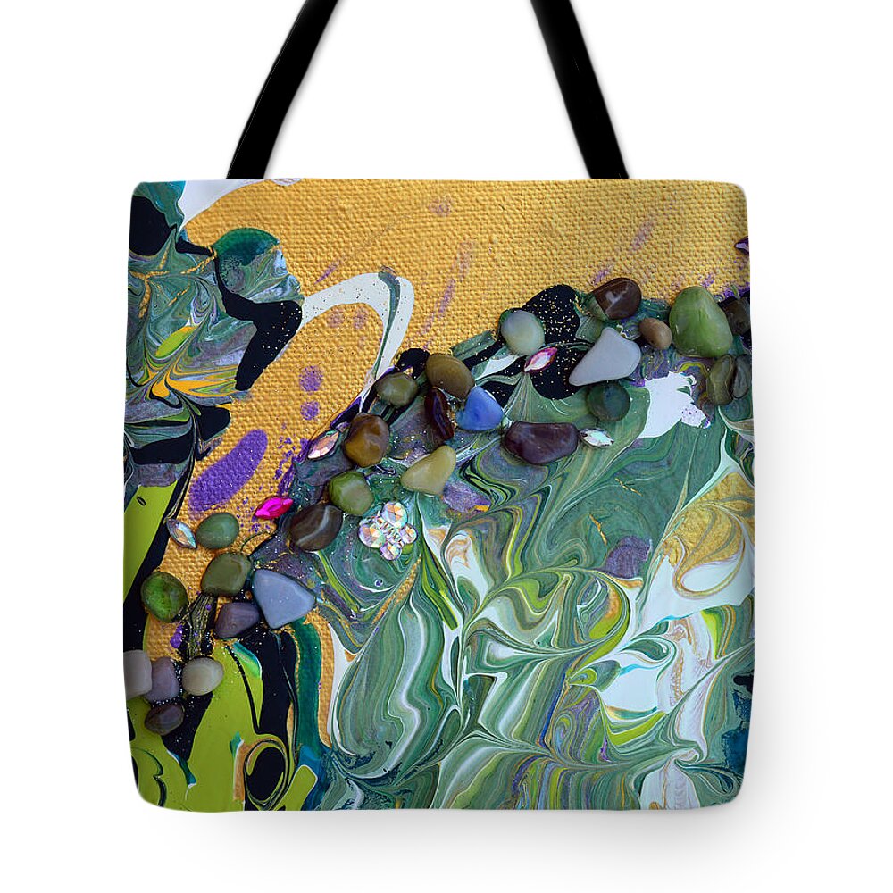 Rocks Tote Bag featuring the mixed media Crossing The River Wild by Donna Blackhall