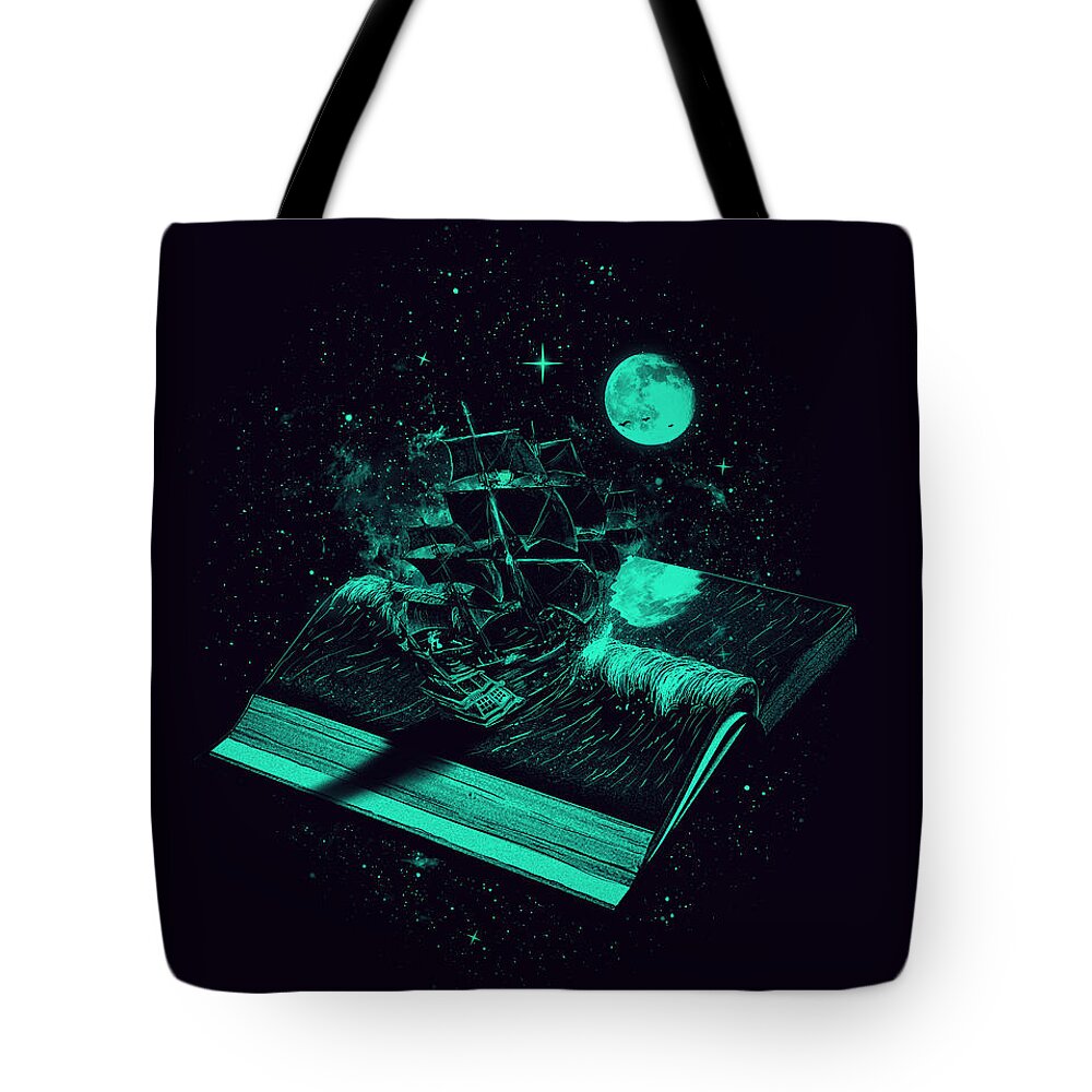 Book Tote Bag featuring the digital art Crossing The Rough Sea of Knowledge by Nicebleed 
