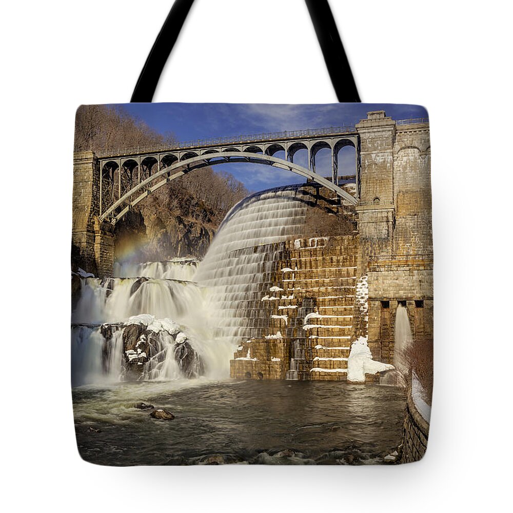 Croton Dam Tote Bag featuring the photograph Croton Dam And Rainbow by Susan Candelario