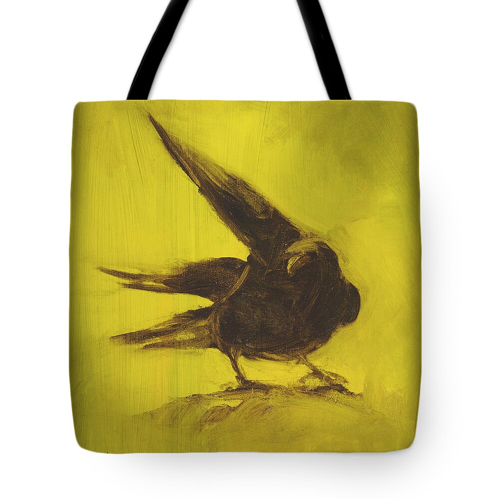 Crow Tote Bag featuring the painting Crow 2 by David Ladmore
