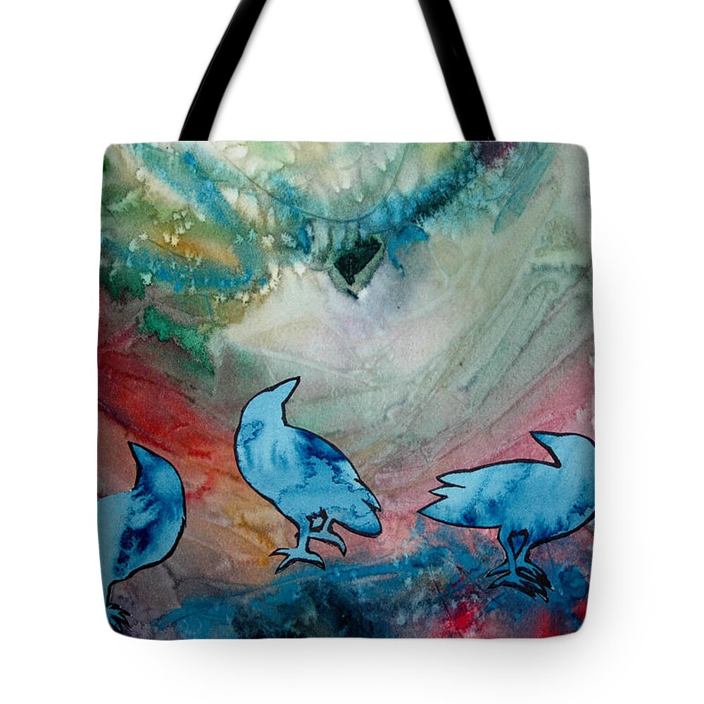 Crow Tote Bag featuring the painting Crow Series 3 by Helen Klebesadel