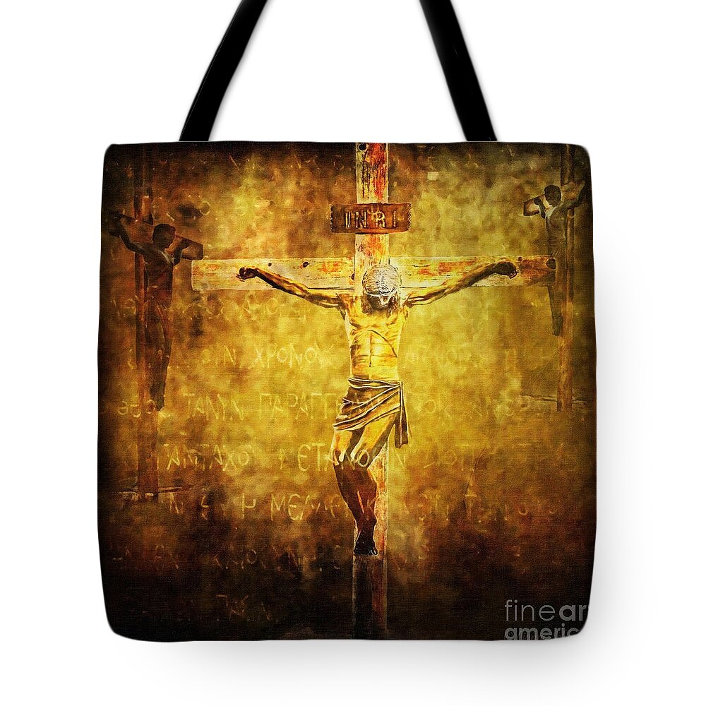 Jesus Tote Bag featuring the digital art Crucified Via Dolorosa 12 by Lianne Schneider