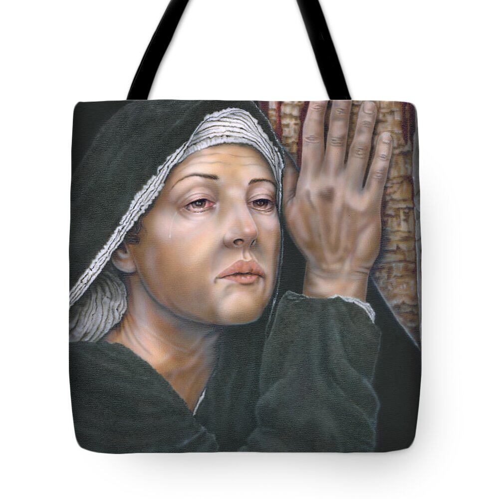 Portrait Tote Bag featuring the painting Crucifixion- Mothers Pain by Wayne Pruse
