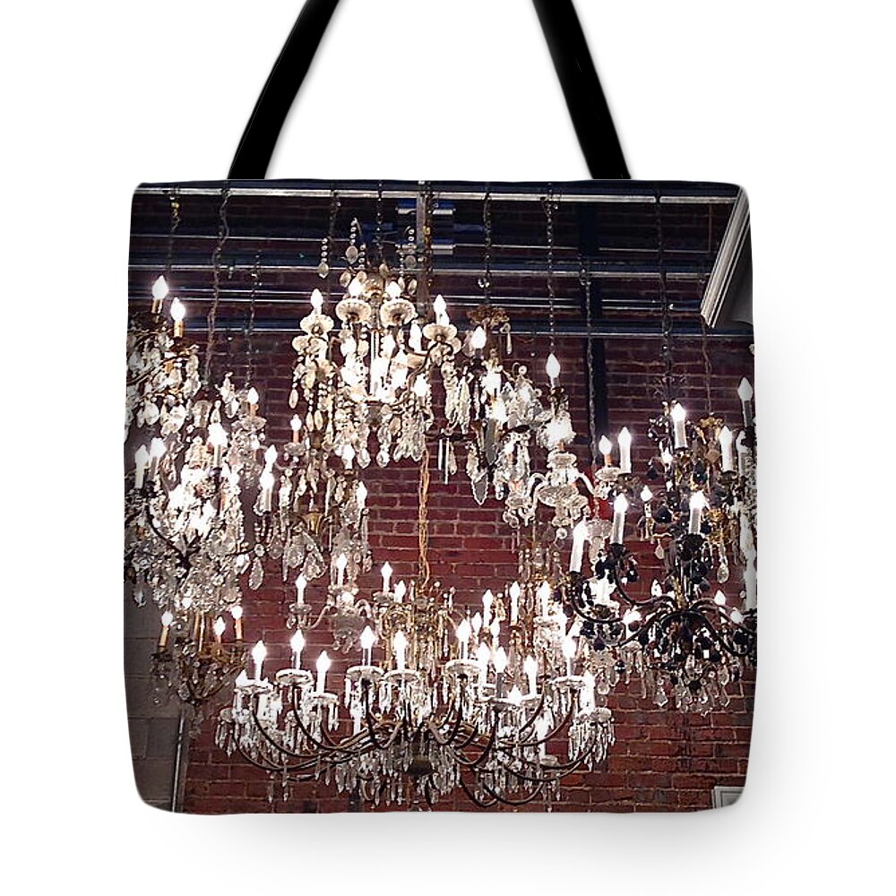 Chandeliers Tote Bag featuring the photograph Crystal Chandeliers by M West