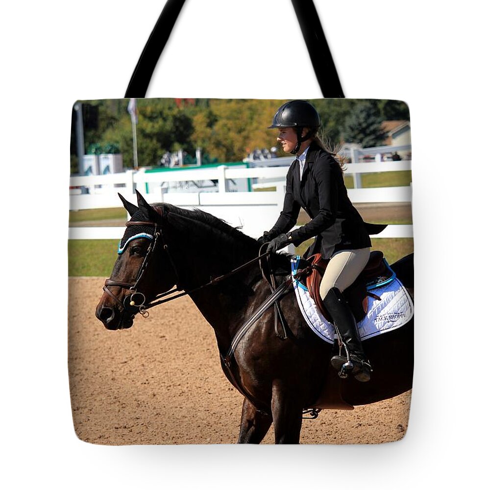 Horse Tote Bag featuring the photograph Csjt-jumper35 by Janice Byer