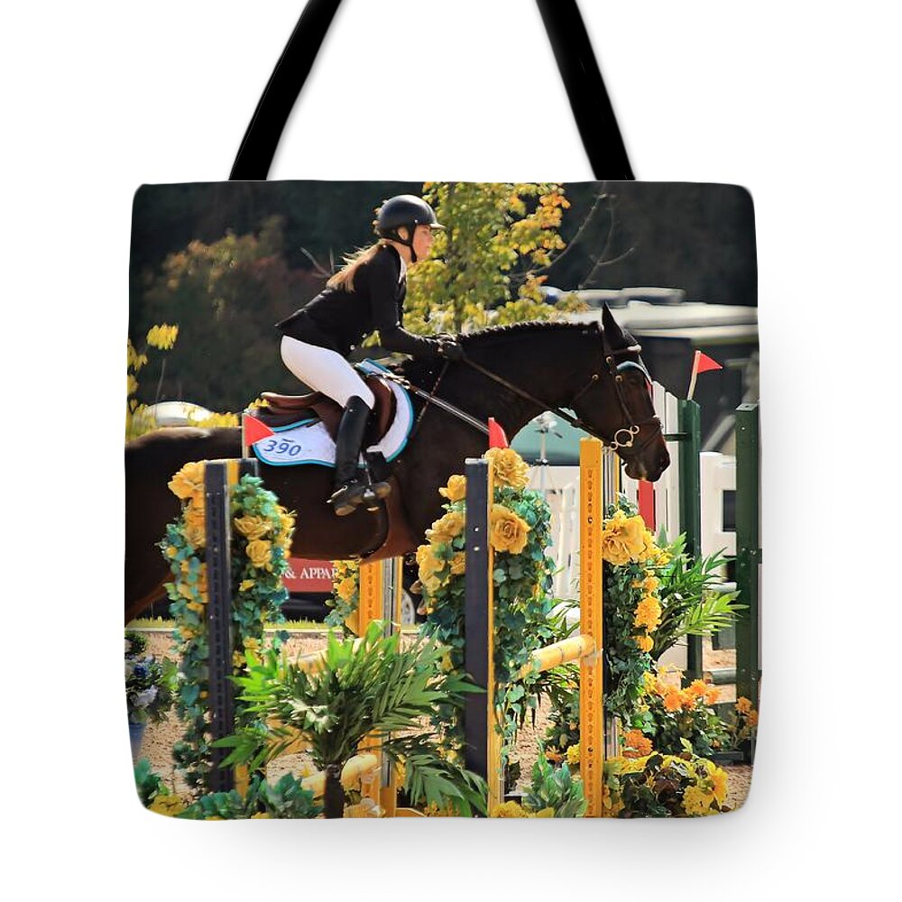 Horse Tote Bag featuring the photograph Csjt-jumper63 by Janice Byer