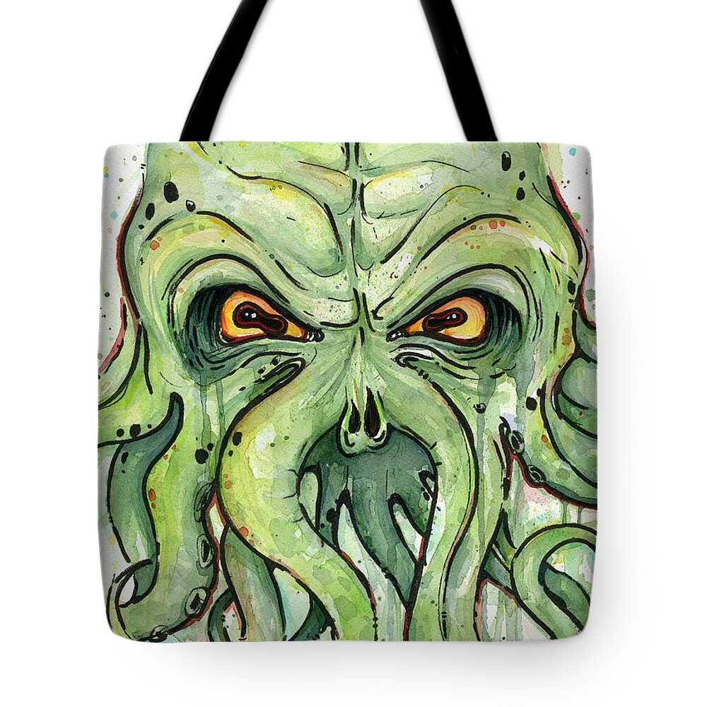 Cthulu Tote Bag featuring the painting Cthulhu Watercolor by Olga Shvartsur