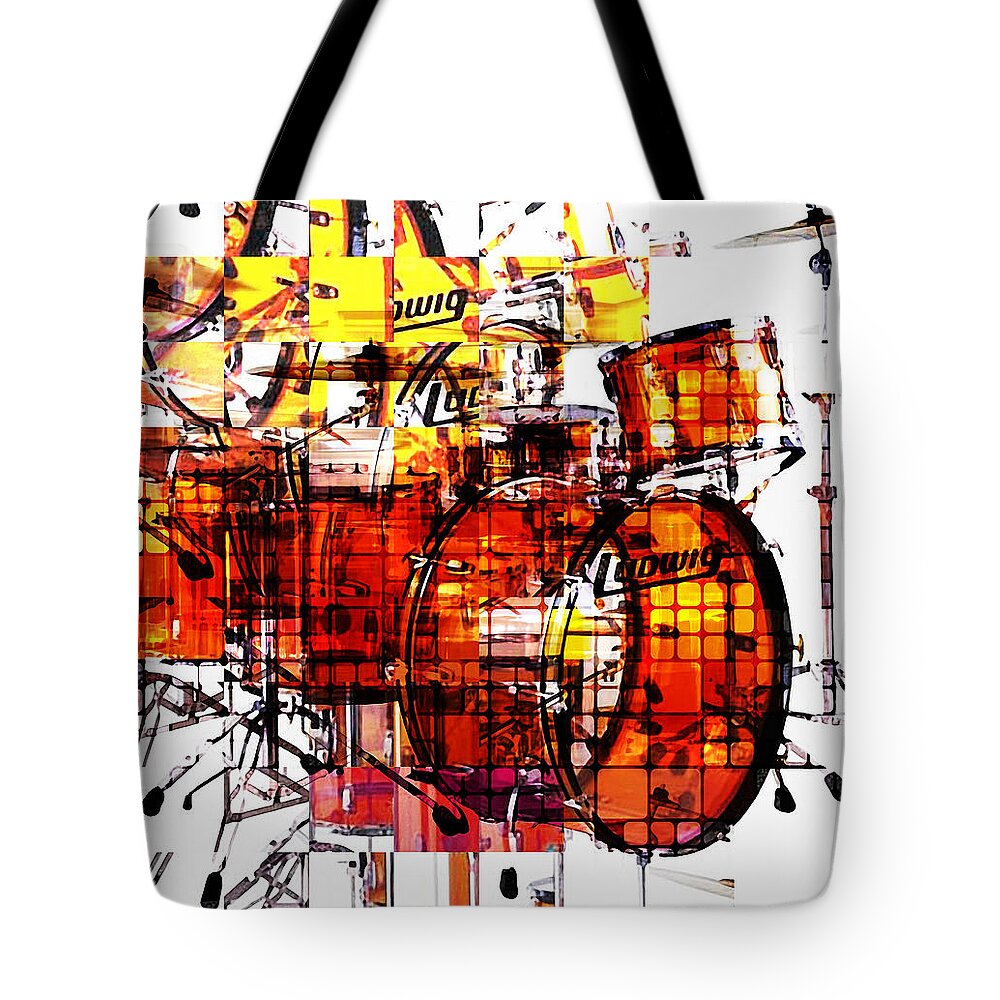 Drum Kit Tote Bag featuring the mixed media Cubist Drums by Russell Pierce