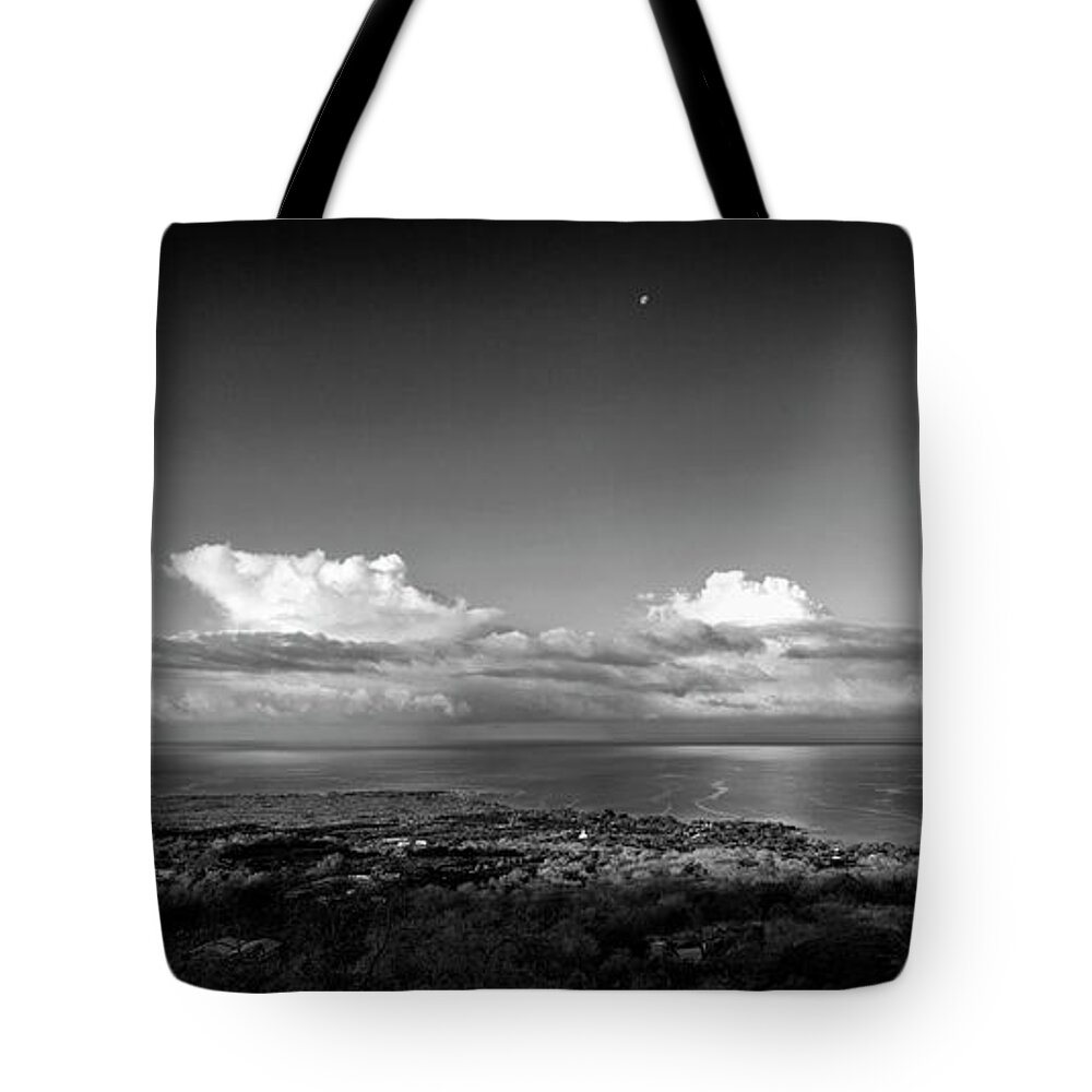 Scenics Tote Bag featuring the photograph Cumulus Clouds With Moon Over by Alvis Upitis