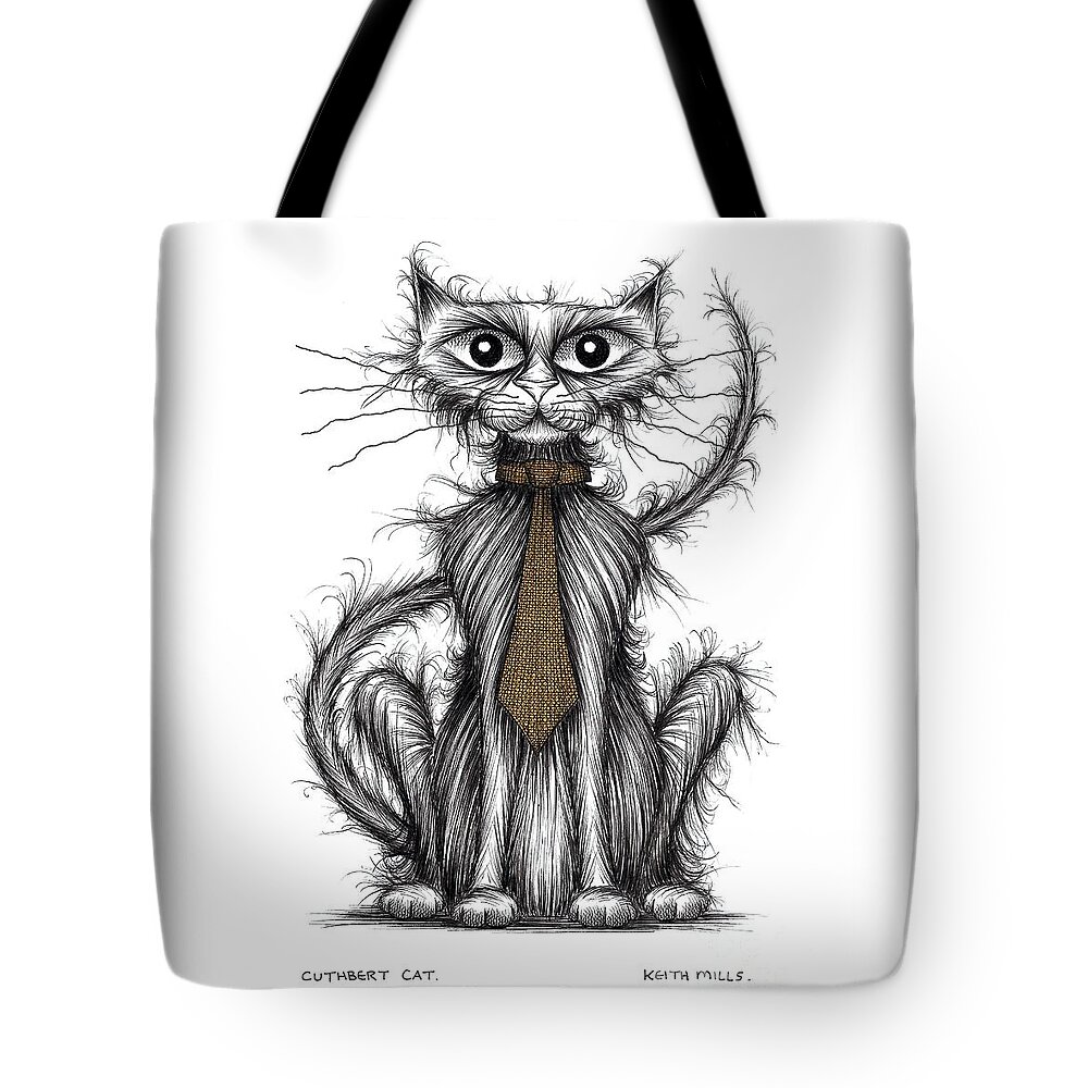 Cat Tote Bag featuring the drawing Cuthbert cat by Keith Mills