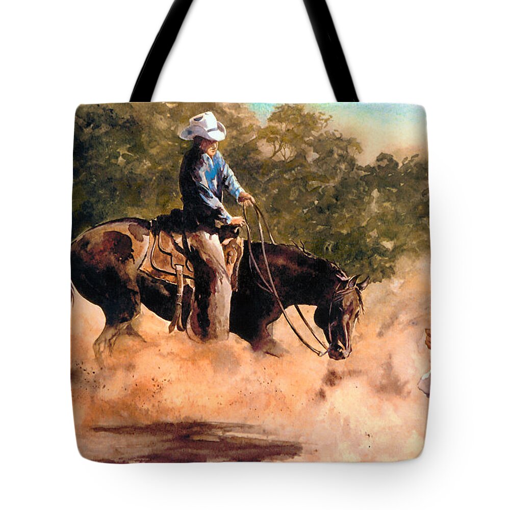 Cowboy Art Tote Bag featuring the painting Cutter at Work by Jill Westbrook