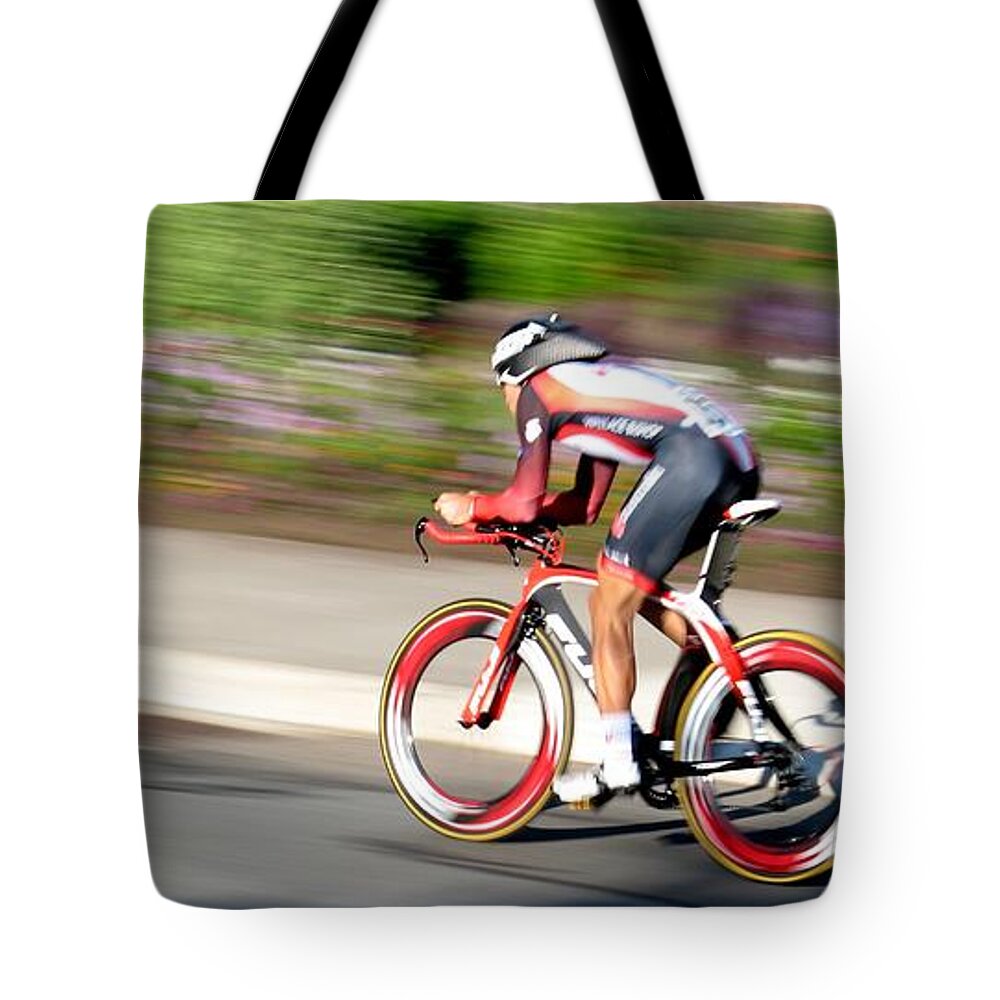 Cycling Tote Bag featuring the photograph Cyclist Time Trial by Kevin Desrosiers