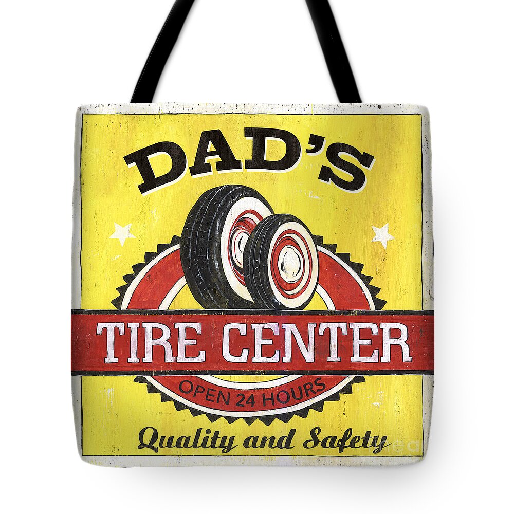 Dad Tote Bag featuring the painting Dad's Tire Center by Debbie DeWitt