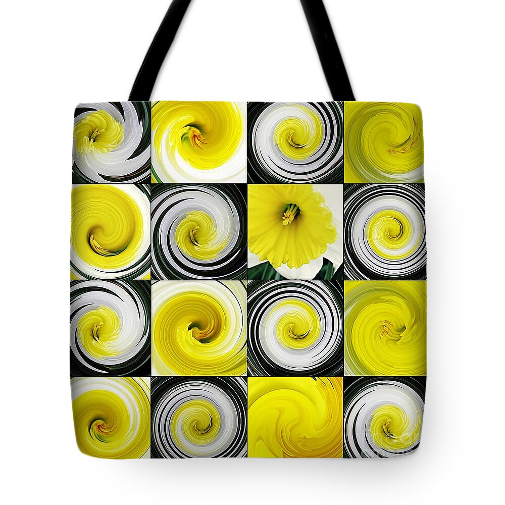 Daffodil Tote Bag featuring the digital art Daffodil Spring Mosaic by Sarah Loft