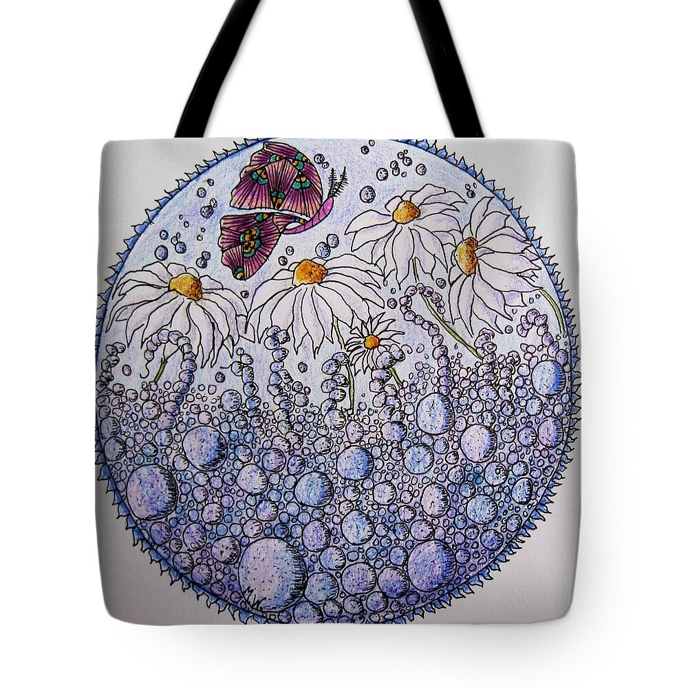 Butterflies Tote Bag featuring the drawing Daisies and a butterfly by Megan Walsh