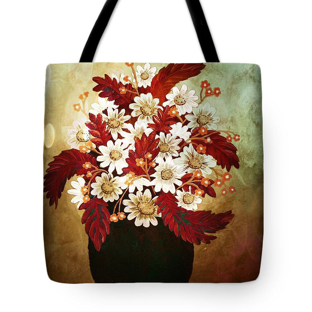 Daisies And Forget Me Nots Infrared Tote Bag featuring the painting Daisies and Forget Me Nots Infrared by Barbara A Griffin