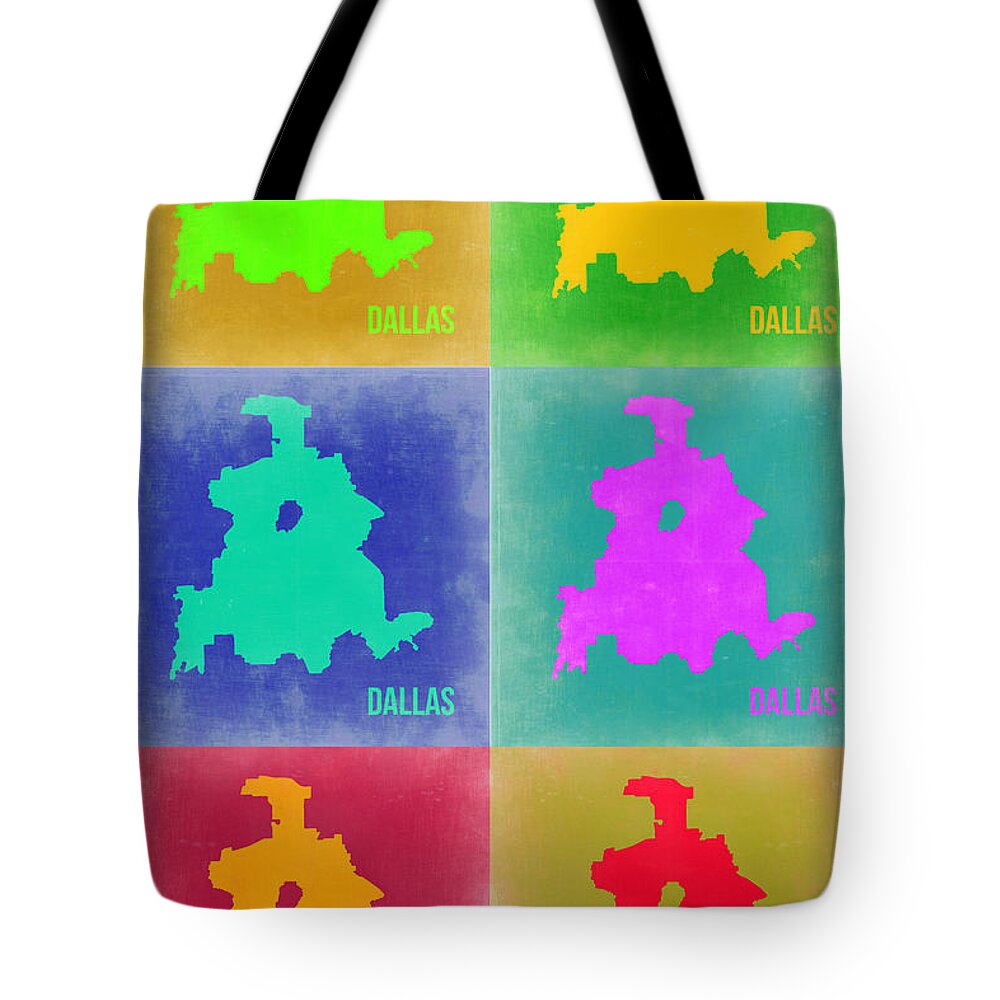 Dallas Map Tote Bag featuring the painting Dallas Pop Art Map 3 by Naxart Studio