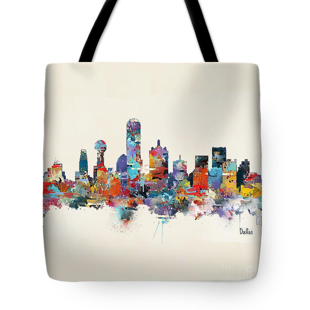 Dallas Texas Tote Bag featuring the painting Dallas Texas Skyline Square by Bri Buckley