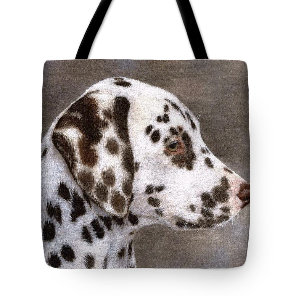 Dog Tote Bag featuring the painting Dalmatian Puppy Painting by Rachel Stribbling