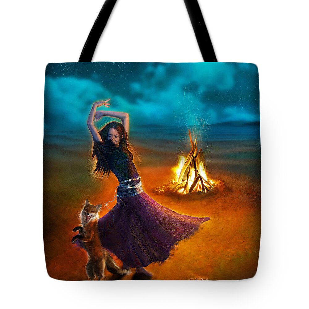 Girl Tote Bag featuring the digital art Dance Dervish Fox by MGL Meiklejohn Graphics Licensing