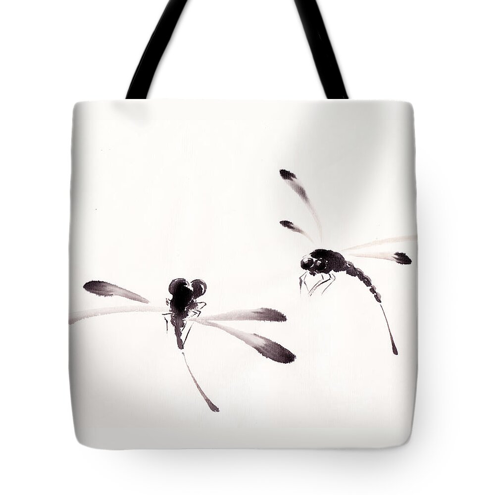 Dragonfly Tote Bag featuring the painting Dance of the Dragonflies by Oiyee At Oystudio