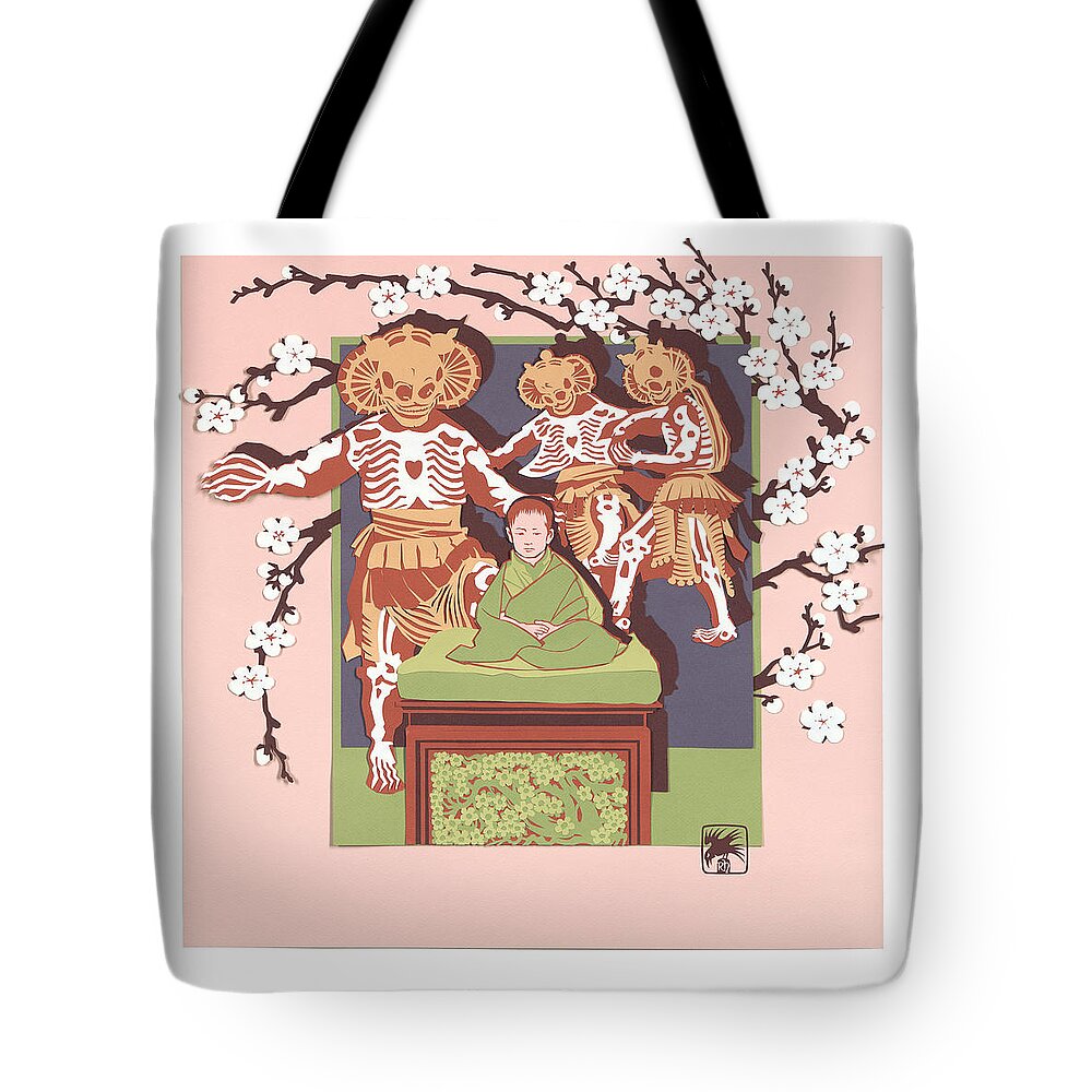 Art Scanning Tote Bag featuring the painting Dance of the Skeleton Lords by Ruth Hooper