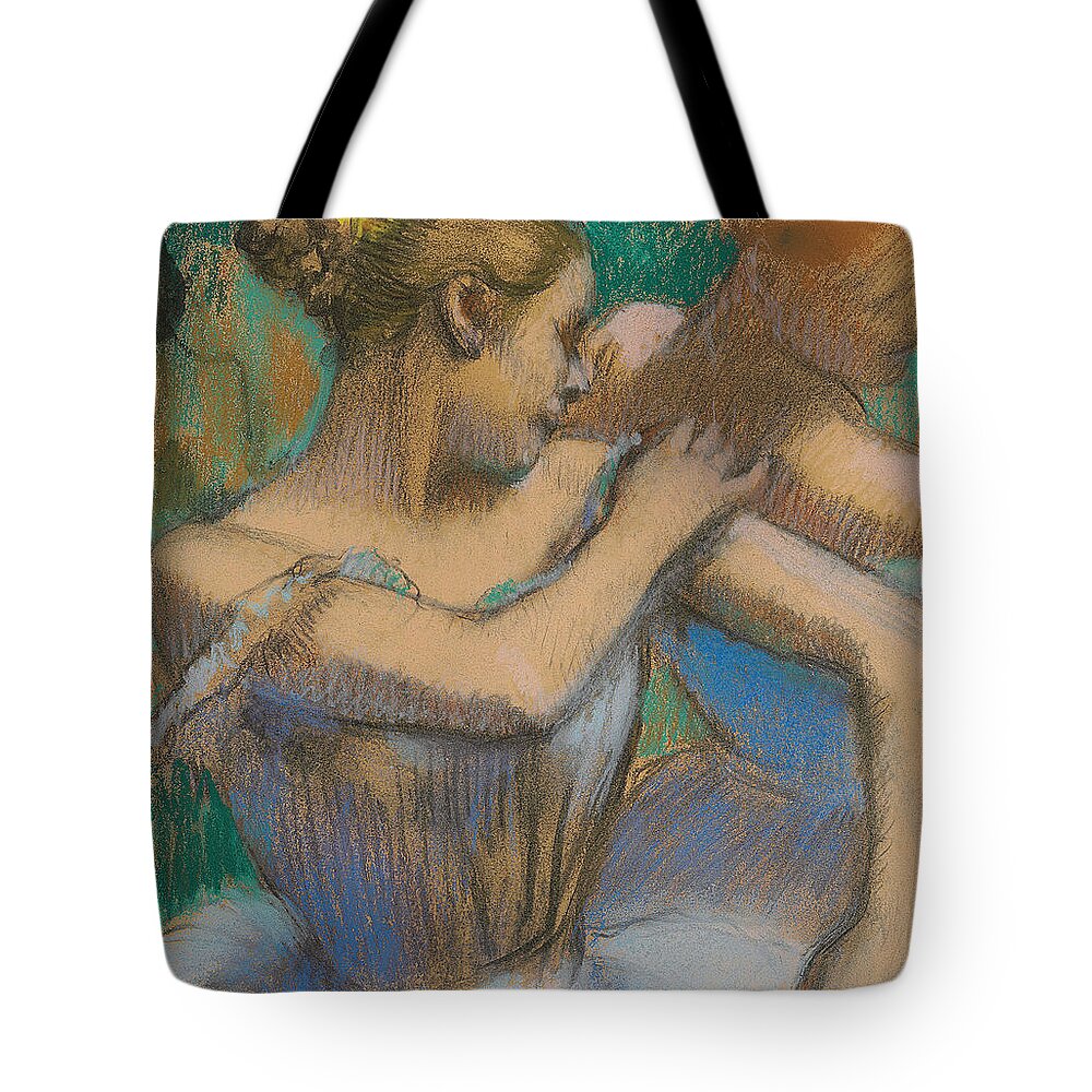 Edgar Degas Tote Bag featuring the pastel Dancer adjusting her shoulder by Edgar Degas