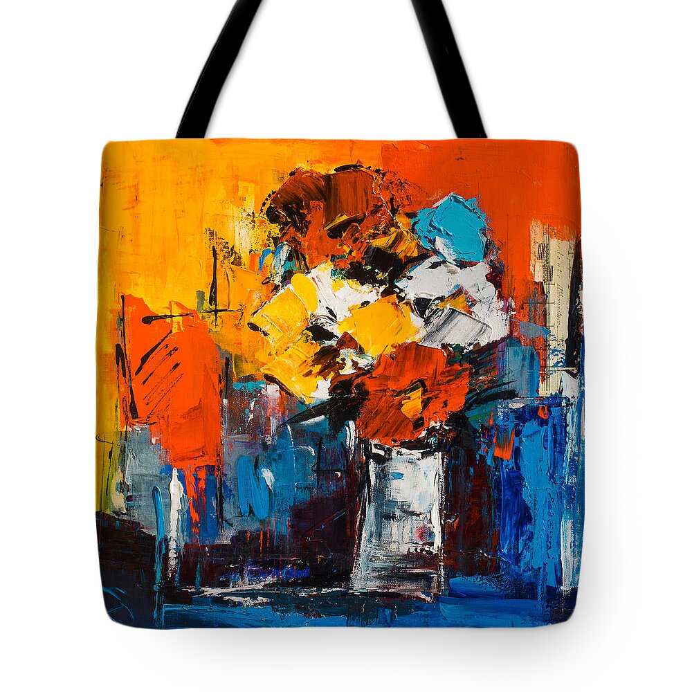 Flowers Tote Bag featuring the painting Dancing colors by Elise Palmigiani