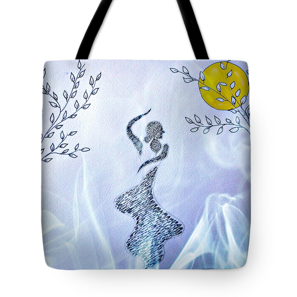 Moonlight Tote Bag featuring the mixed media Dancing in the moonlight by Jo Ann