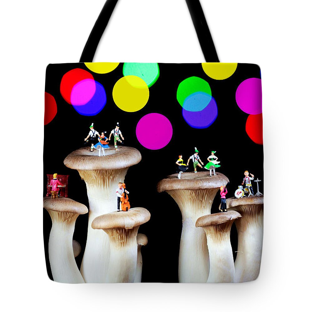 Mushroom Tote Bag featuring the photograph Dancing on mushroom under starry night by Paul Ge