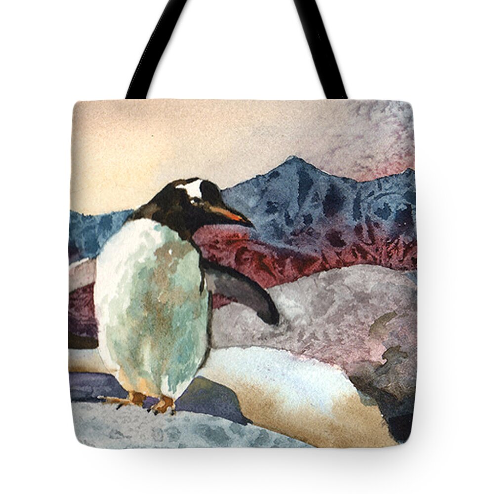 Penguin Painting Tote Bag featuring the painting Dancing Penguin by Anne Gifford