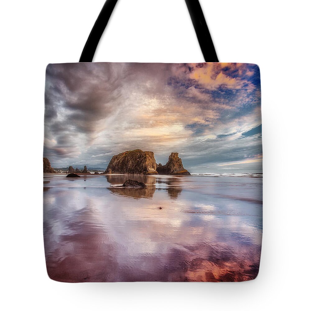Bandon Tote Bag featuring the photograph Dancing Sunset by Darren White