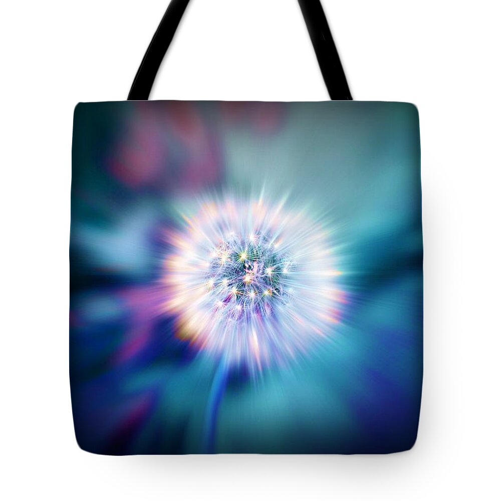 Dandelion Tote Bag featuring the digital art Dandelion Glow by Lilia D