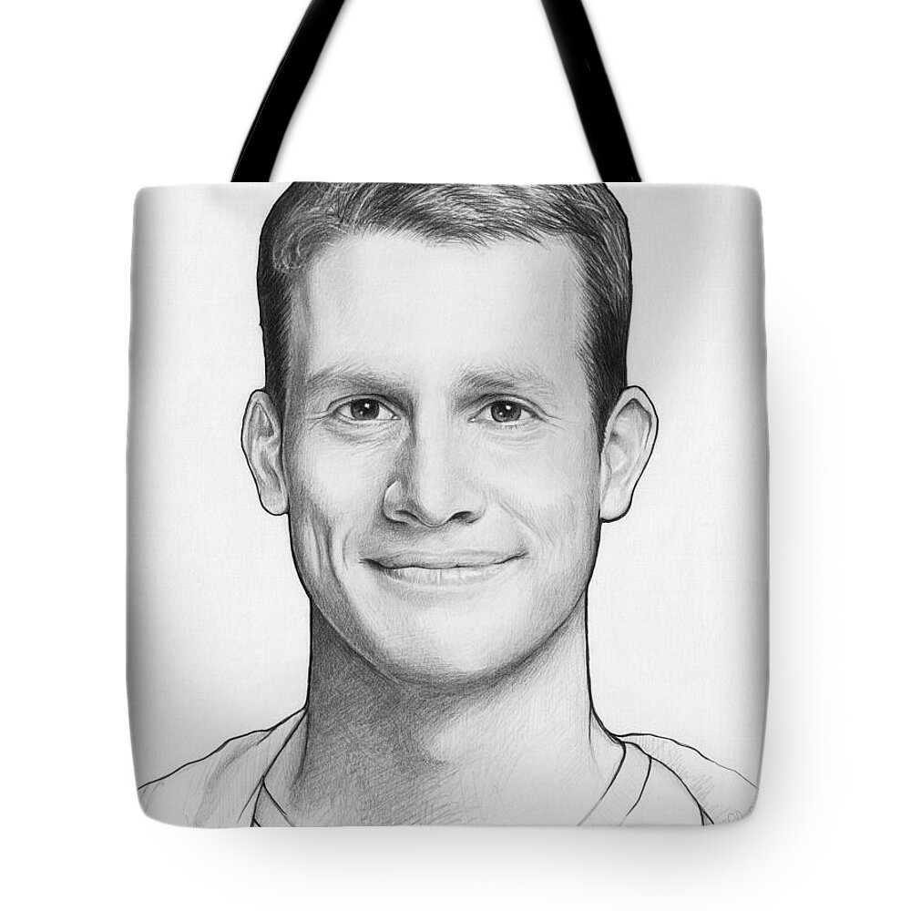 Graphite Pencil Tote Bag featuring the drawing Daniel Tosh by Olga Shvartsur