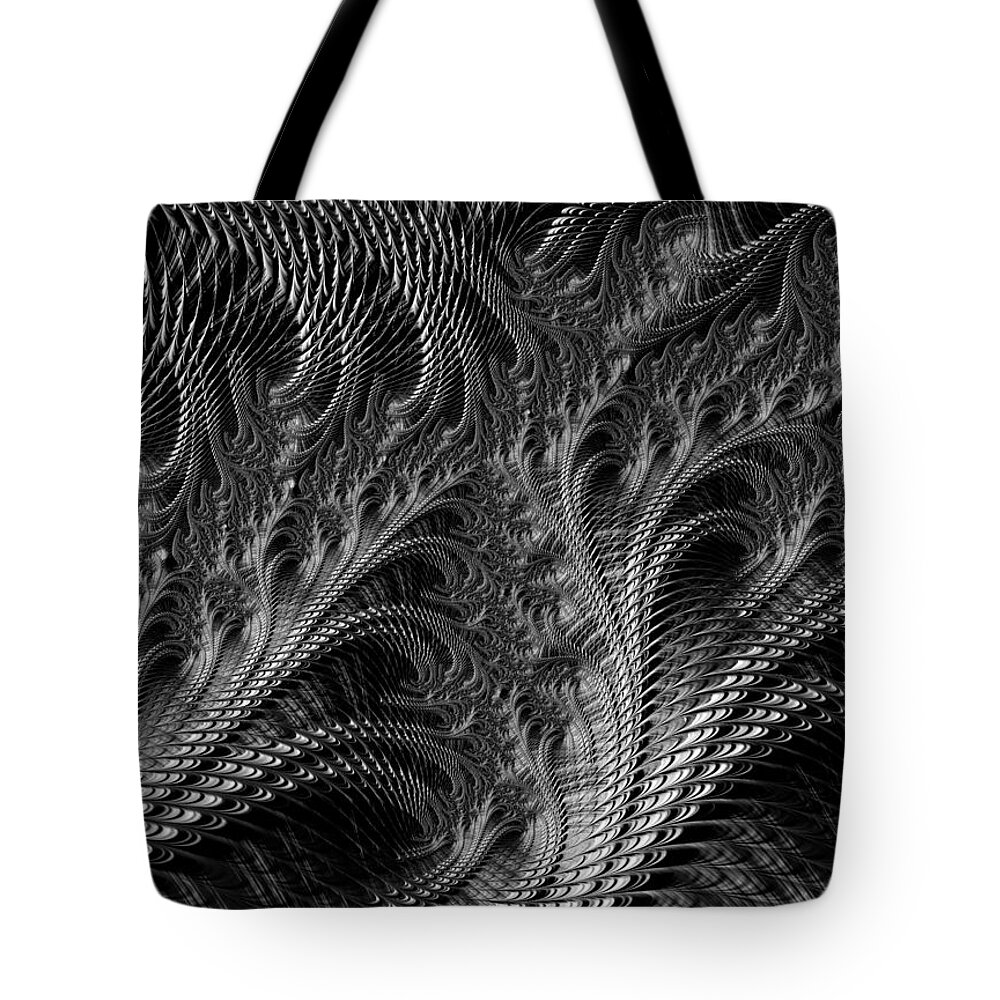 Fractal Tote Bag featuring the digital art Dark loops - black and white fractal abstract by Matthias Hauser