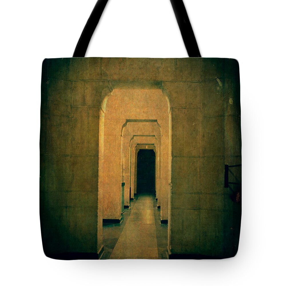 Leading Tote Bag featuring the photograph Dark Sinister Hallway by Edward Fielding