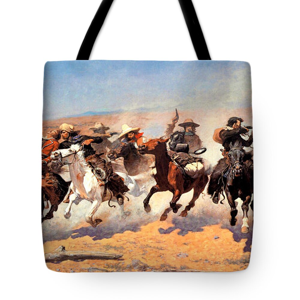 Dash For The Timber Tote Bag featuring the digital art Dash For The Timber by Frederic Remington
