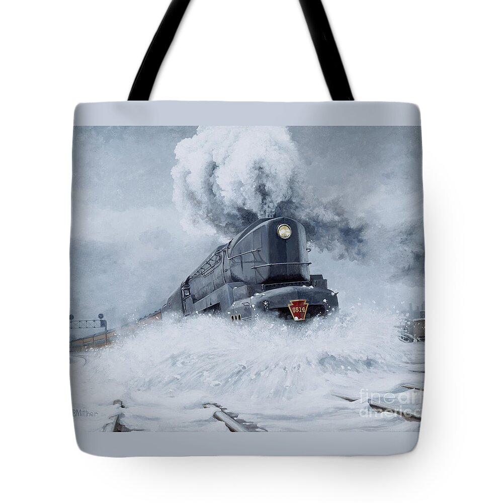 Train Tote Bag featuring the painting Dashing Through the Snow by David Mittner