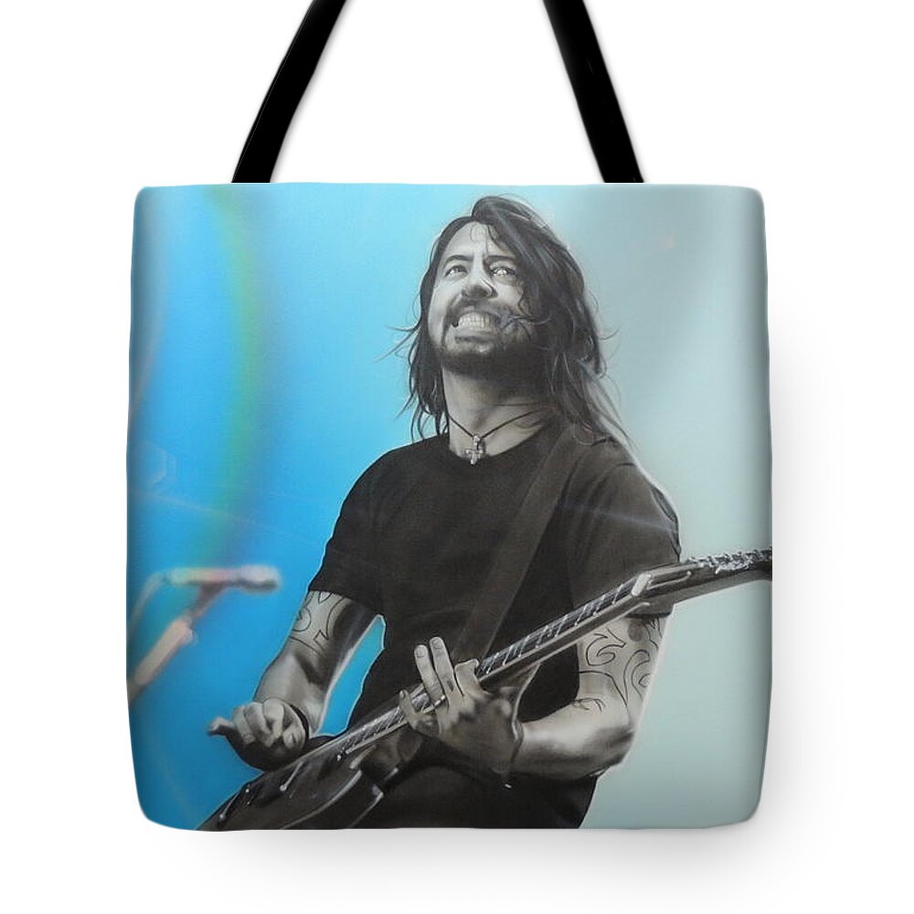 Dave Grohl Tote Bag featuring the painting Dave Grohl by Christian Chapman Art