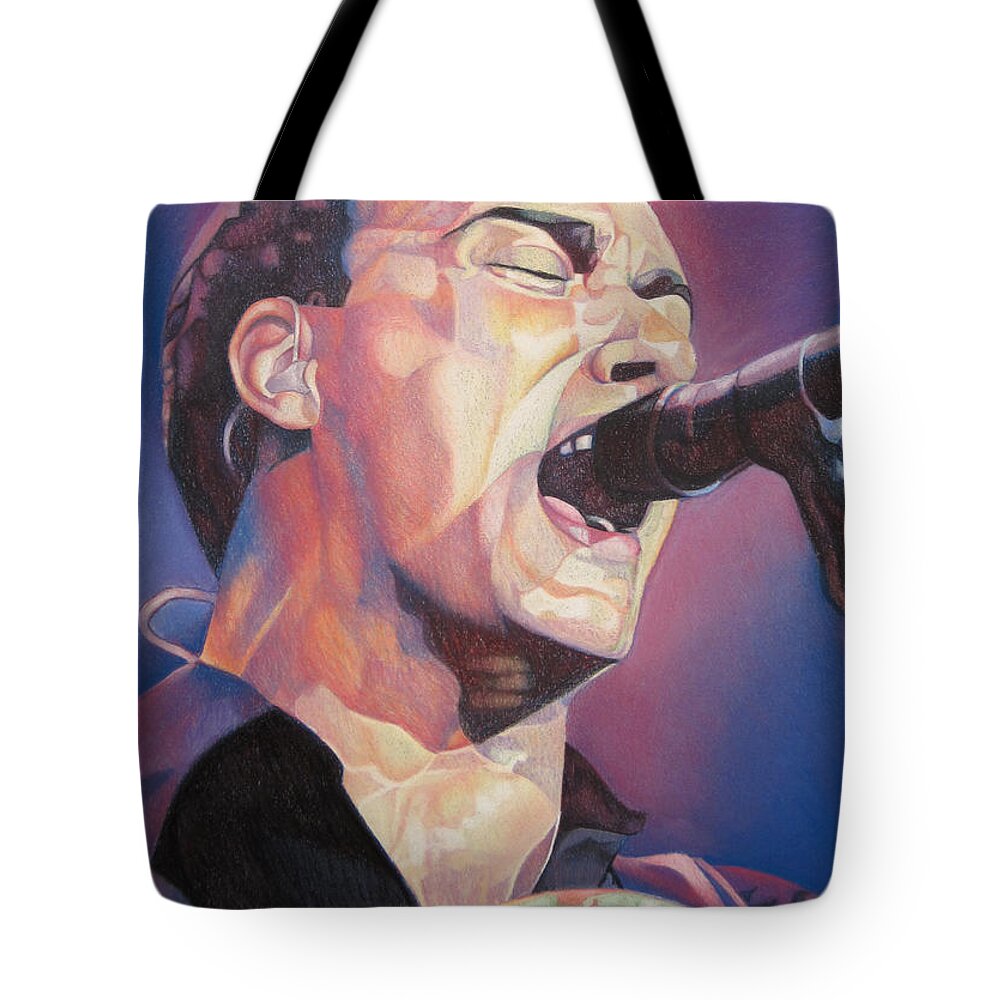 Dave Matthews Tote Bag featuring the drawing Dave Matthews Colorful Full Band Series by Joshua Morton