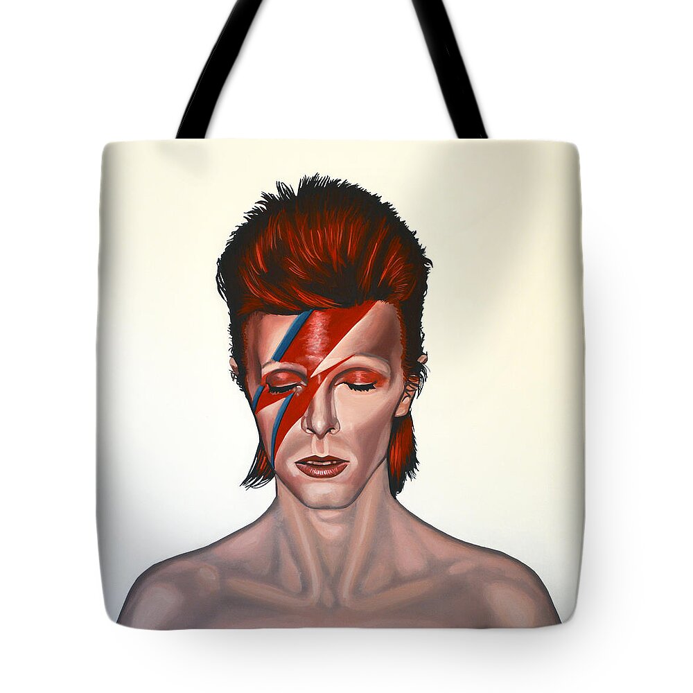 David Bowie Tote Bag featuring the painting David Bowie Aladdin Sane by Paul Meijering