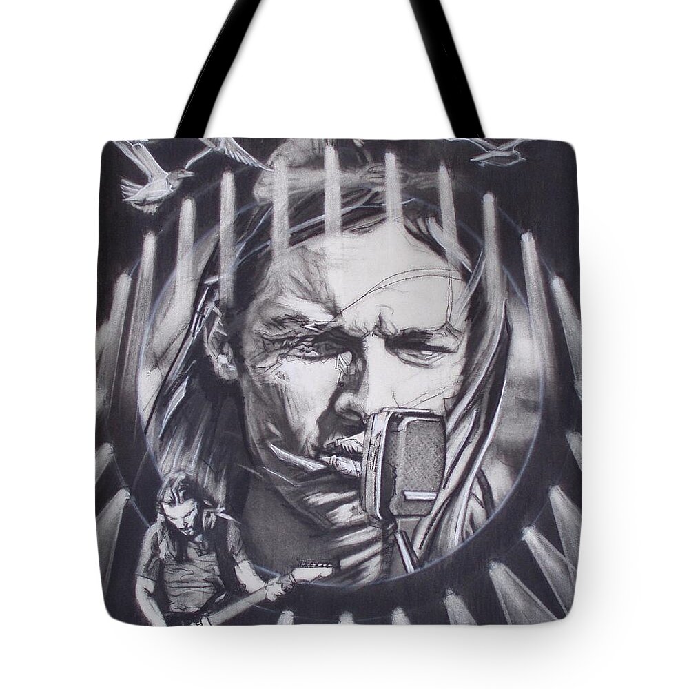 Charcoal Pencil On Paper Tote Bag featuring the drawing David Gilmour Of Pink Floyd - Echoes by Sean Connolly