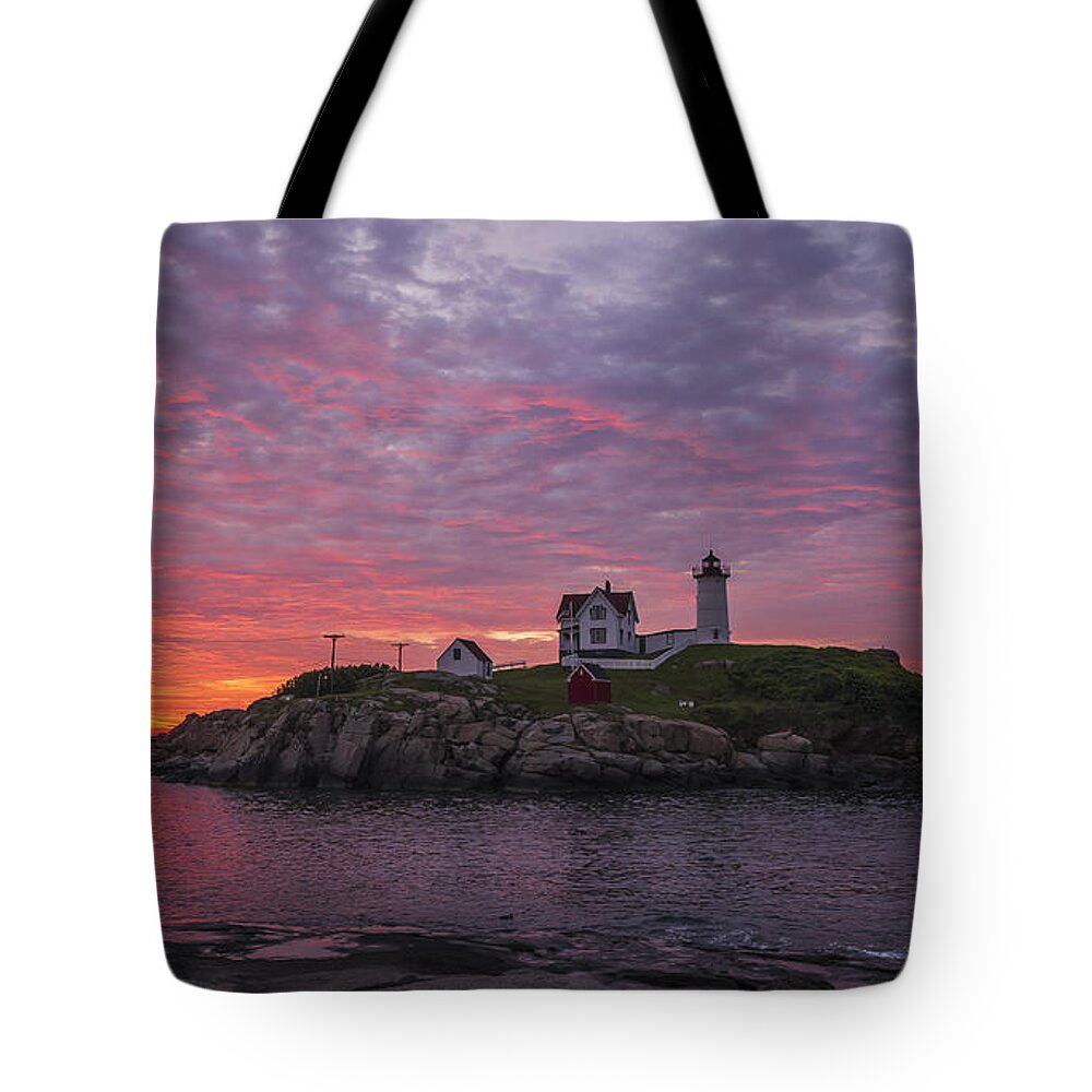 Atlantic Tote Bag featuring the photograph Dawn at the Nubble by Steven Ralser