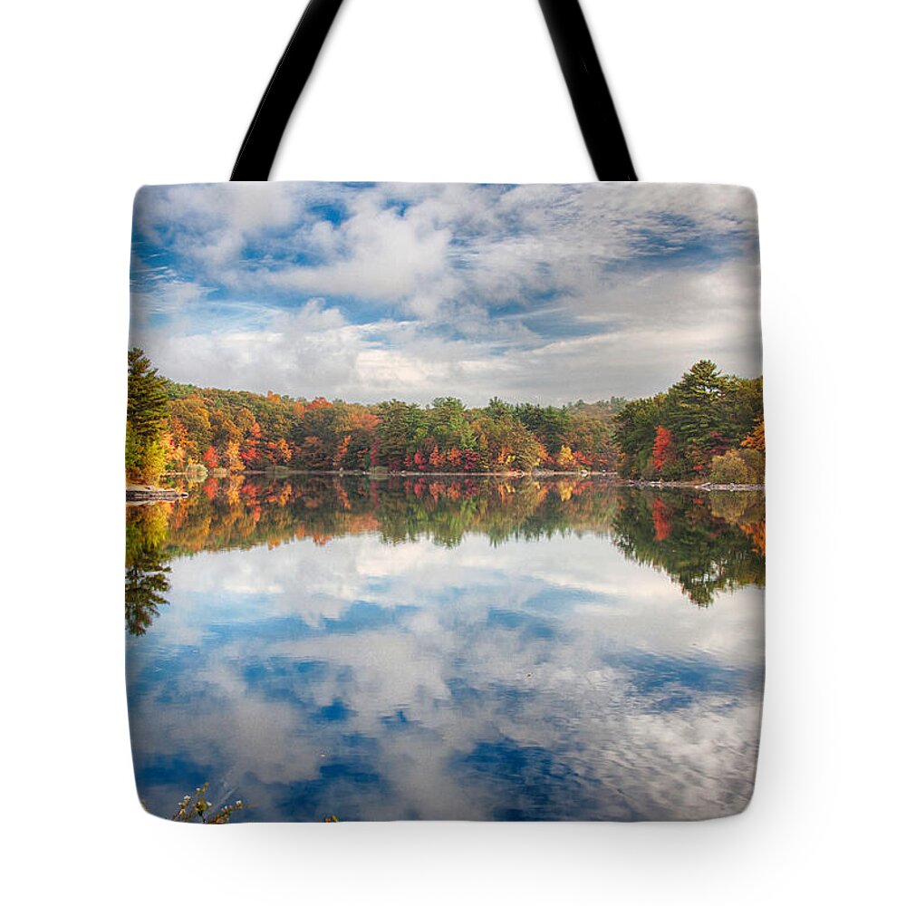 Autumn Foliage Tote Bag featuring the photograph Dawn reflection of fall colors by Jeff Folger