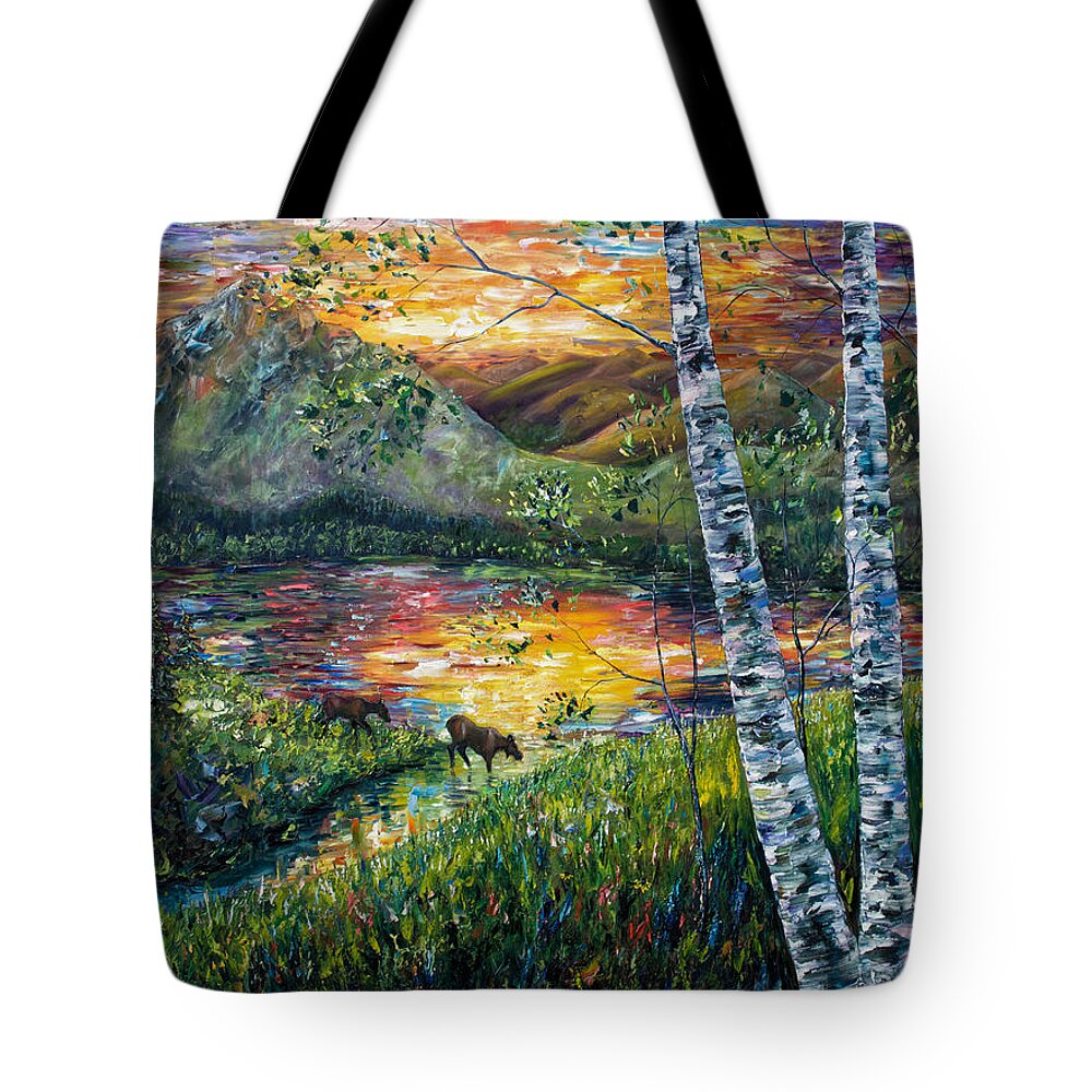 Palette Knife Art Tote Bag featuring the painting Dawn's early light by Lena Owens - OLena Art Vibrant Palette Knife and Graphic Design