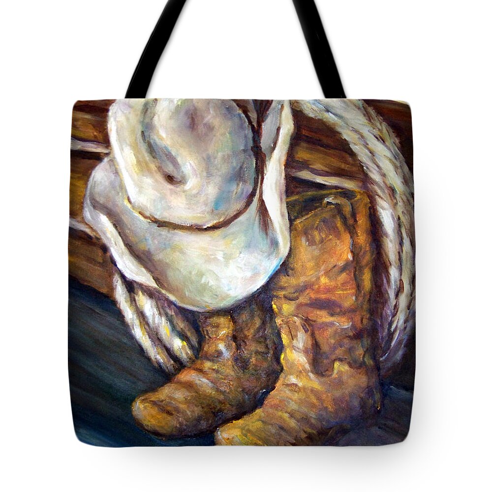 Cowboy Hat Tote Bag featuring the painting Day is Done by Deborah Smith