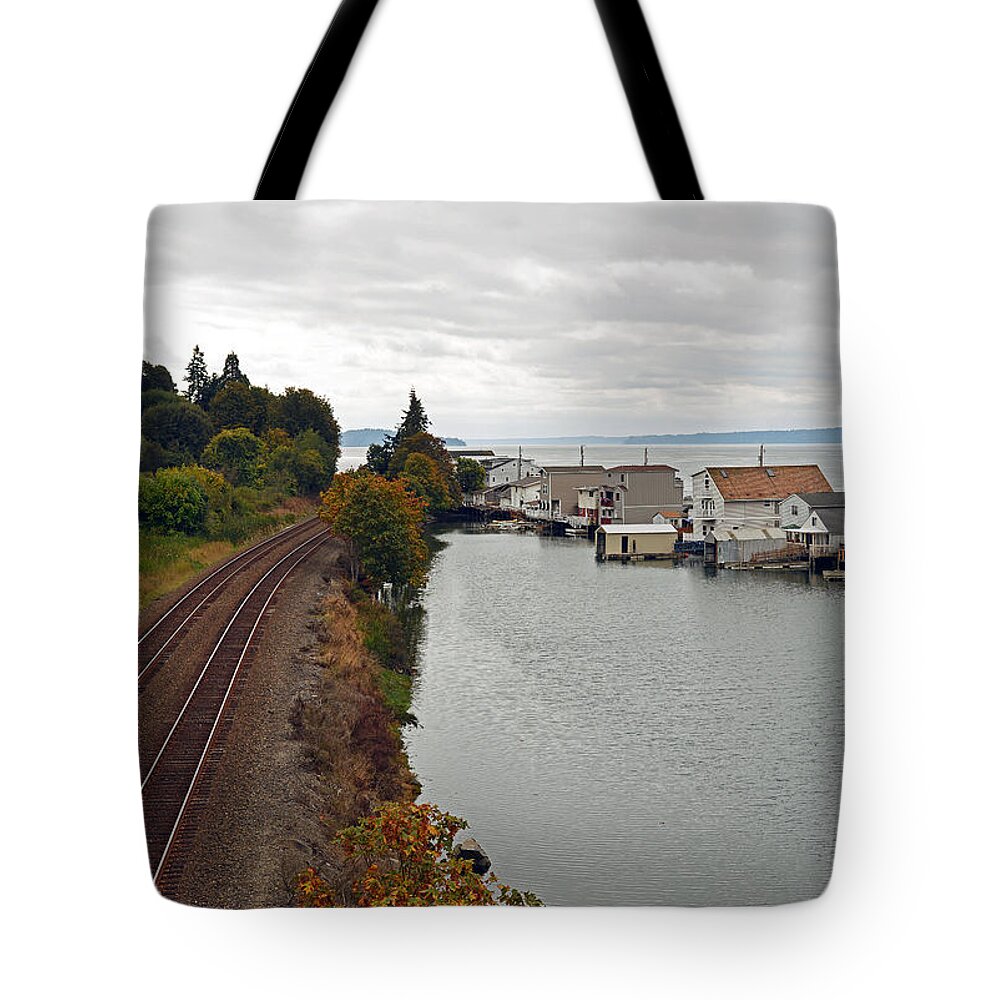 Fall Tote Bag featuring the photograph Day Island Bridge View 2 by Anthony Baatz