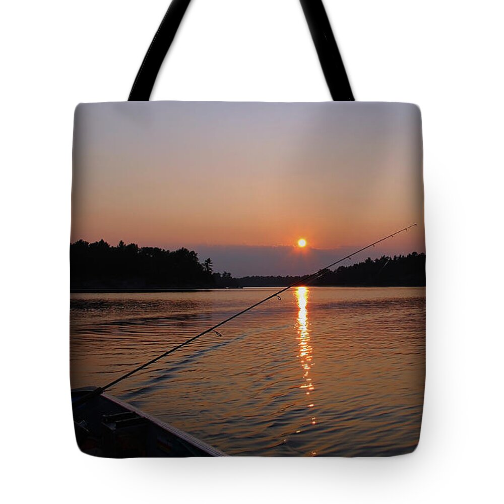 French River Tote Bag featuring the photograph Sunset Fishing by Debbie Oppermann
