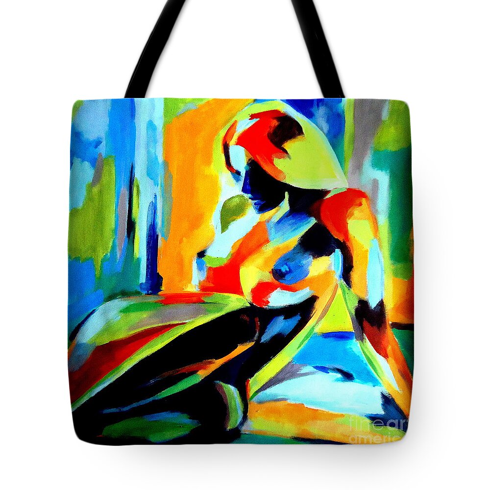 Nude Figures Tote Bag featuring the painting Dazzling light by Helena Wierzbicki